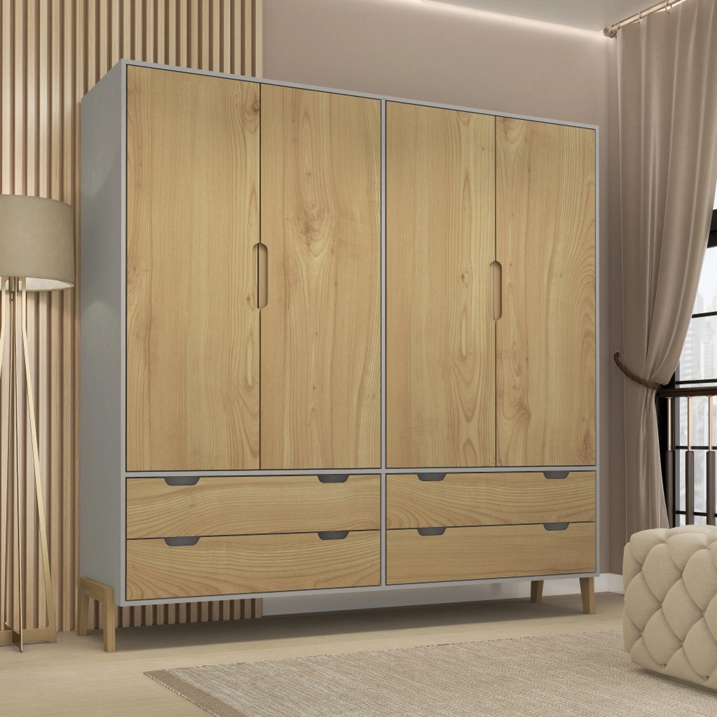 Ropero 4 Puertas - Gris/Wood