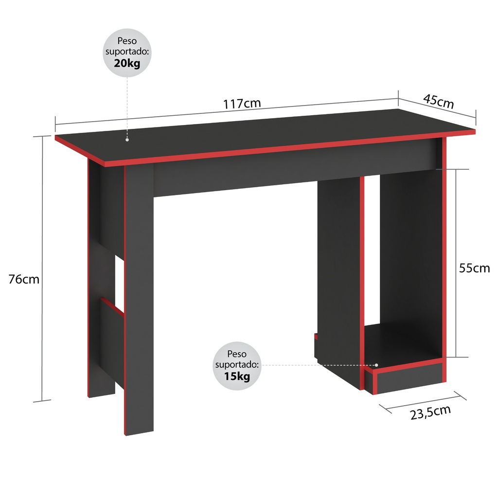 325 MC08 Mesa Escritorio Gamer Graf Rojo