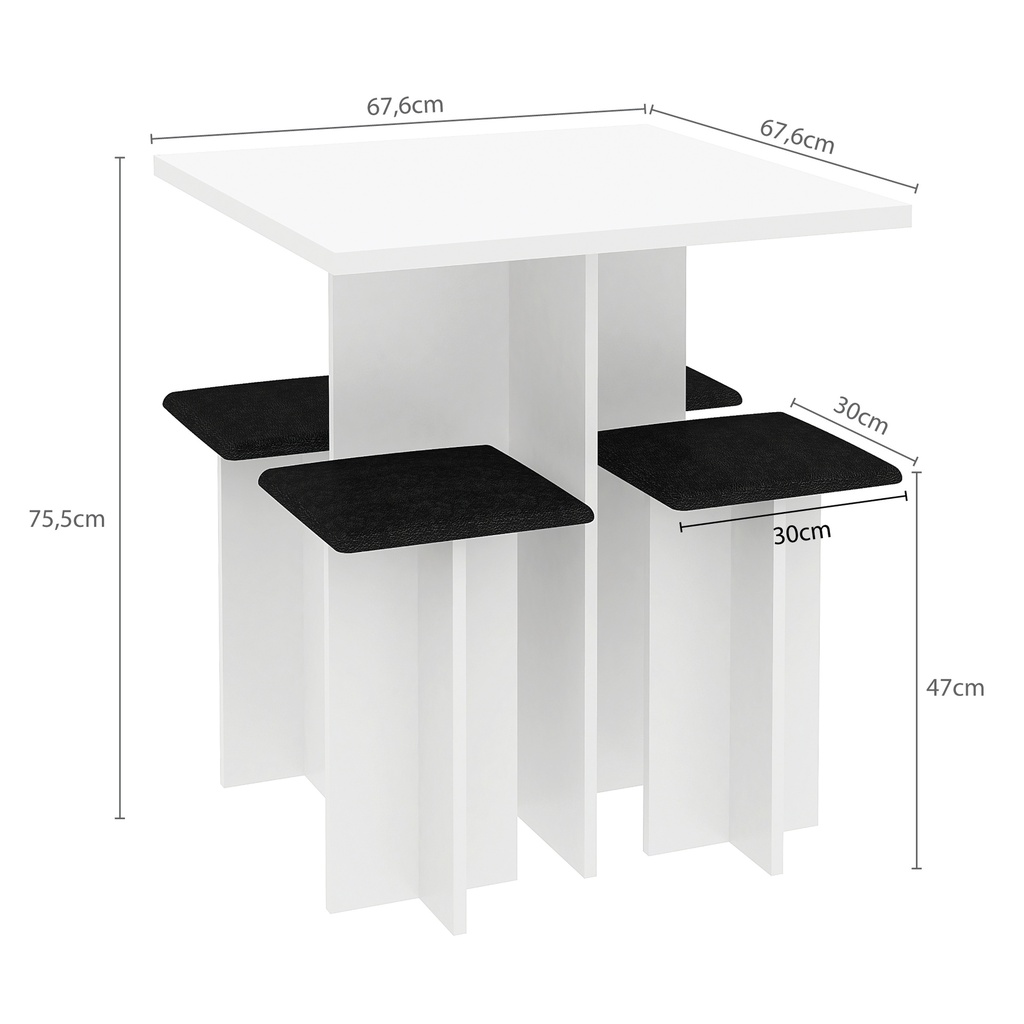 1013 Blanco Nero Mesa Comedor con 4 Bancos