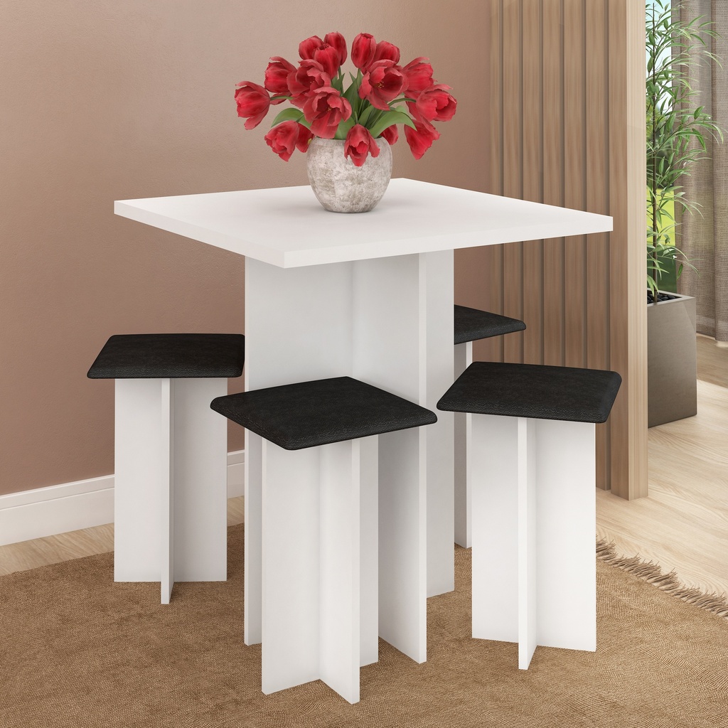 1013 Blanco Nero Mesa Comedor con 4 Bancos