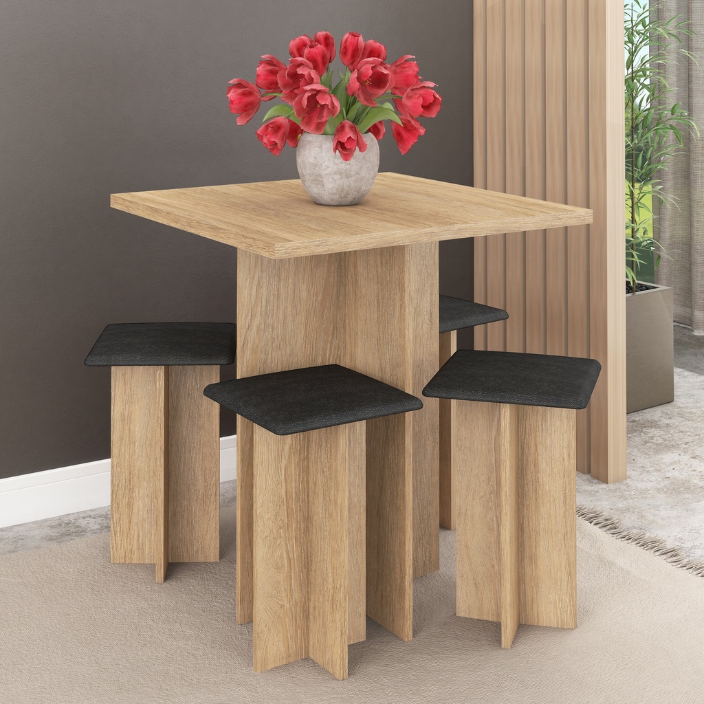 10103 Carvalho Negro Mesa Comedor con 4 Bancos