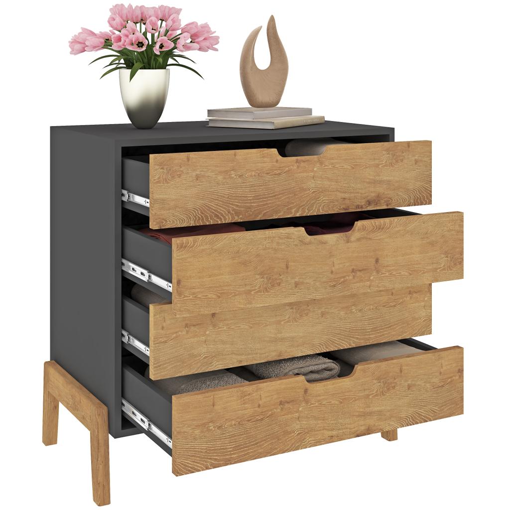 1600 Grafito Wood Comoda 4 Cajones
