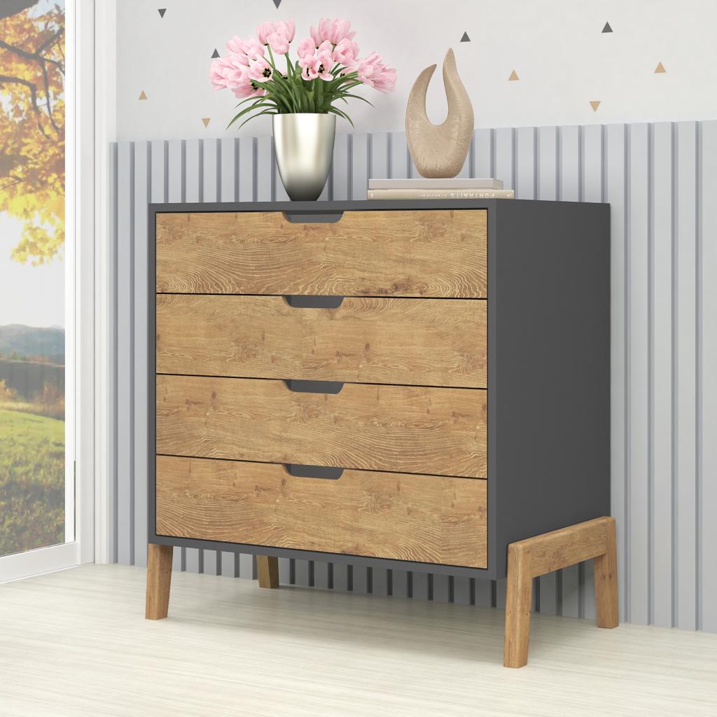 1600 Grafito Wood Comoda 4 Cajones