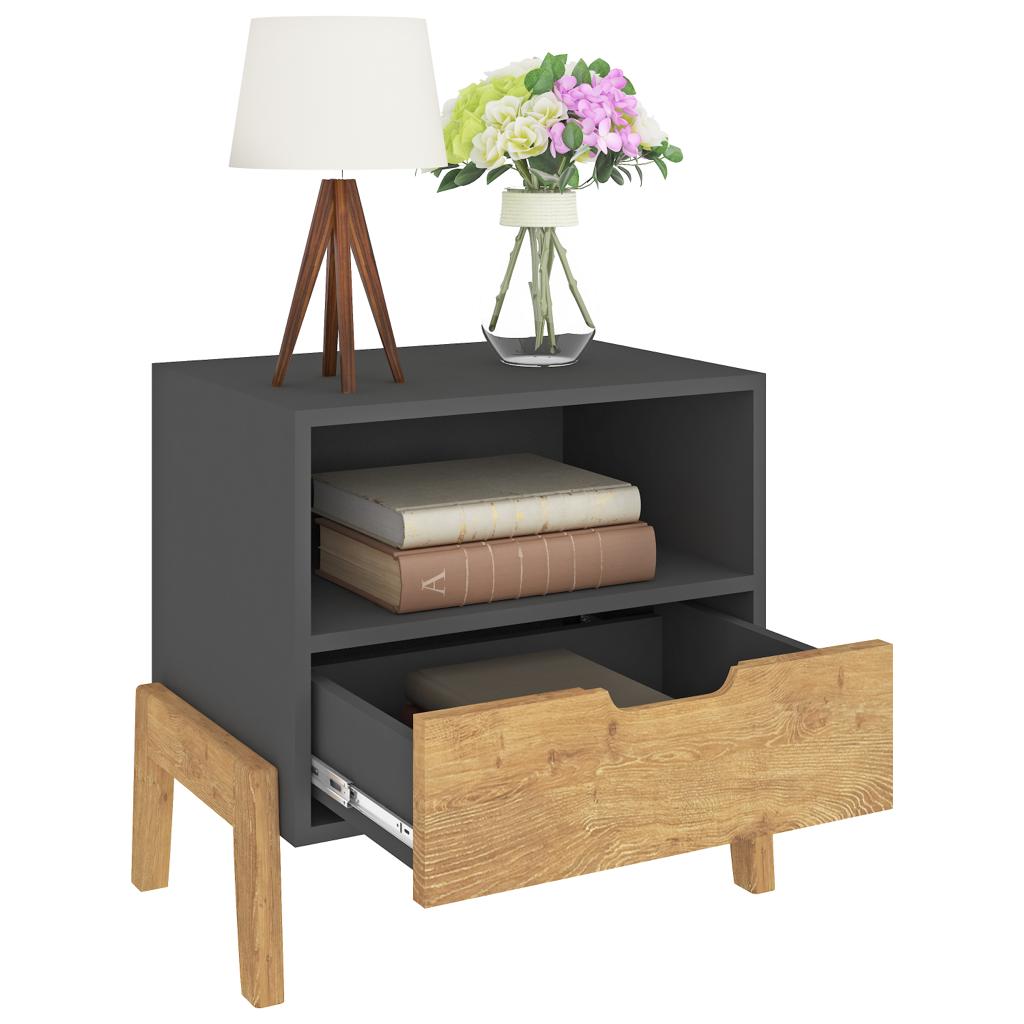 1601 Grafito Wood Mesa de Noche