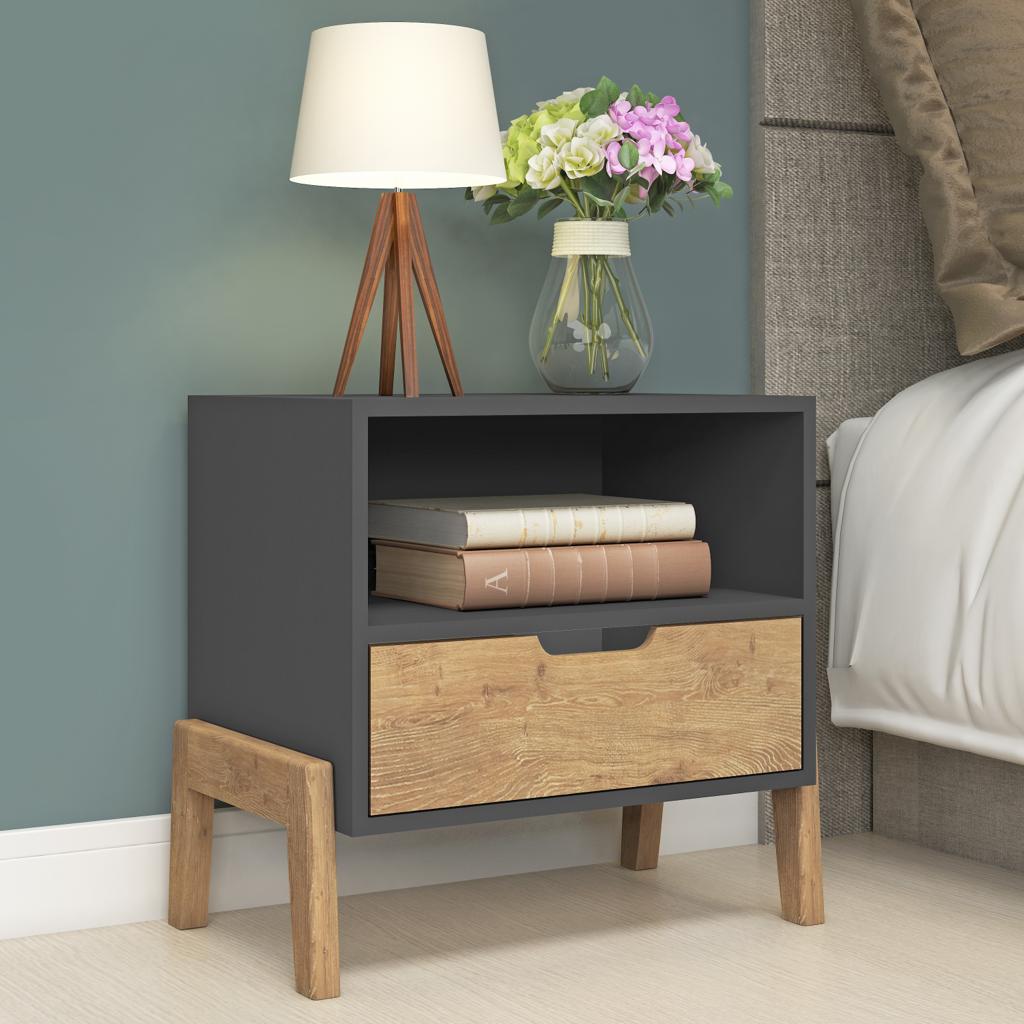 1601 Grafito Wood Mesa de Noche