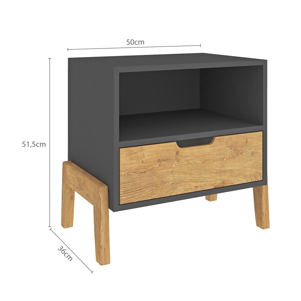 1601 Grafito Wood Mesa de Noche