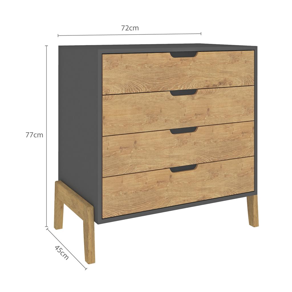 1600 Grafito Wood Comoda 4 Cajones