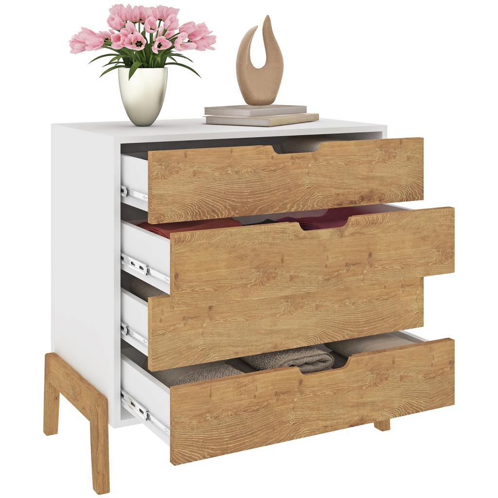 1600 Blanco/Wood Comoda 4 Cajones
