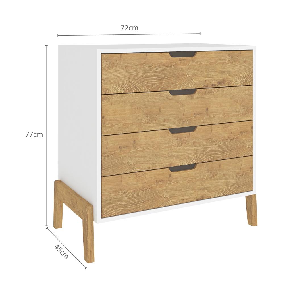 1600 Blanco/Wood Comoda 4 Cajones