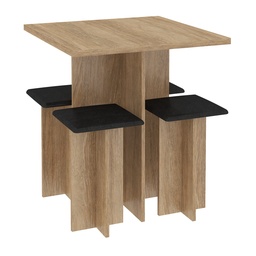 [10103CARVALHO/NEGRO] Mesa Comedor con 4 Bancos - Carvalho/Negro