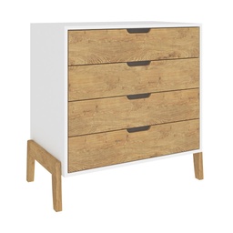[1600BLANCOWOOD] Cómoda 4 Cajones - Blanco/Wood