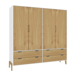 [1611BLANCOWOOD] Ropero 4 Puertas - Blanco/Wood