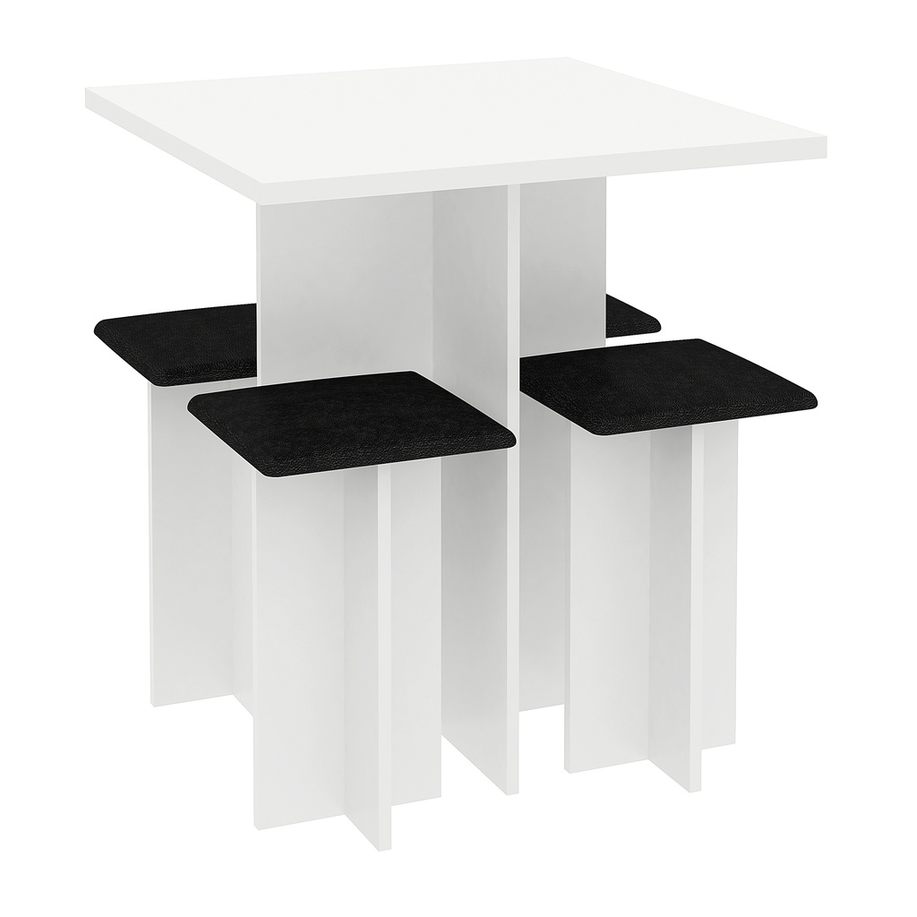 Mesa Comedor con 4 Bancos - Blanco/Negro