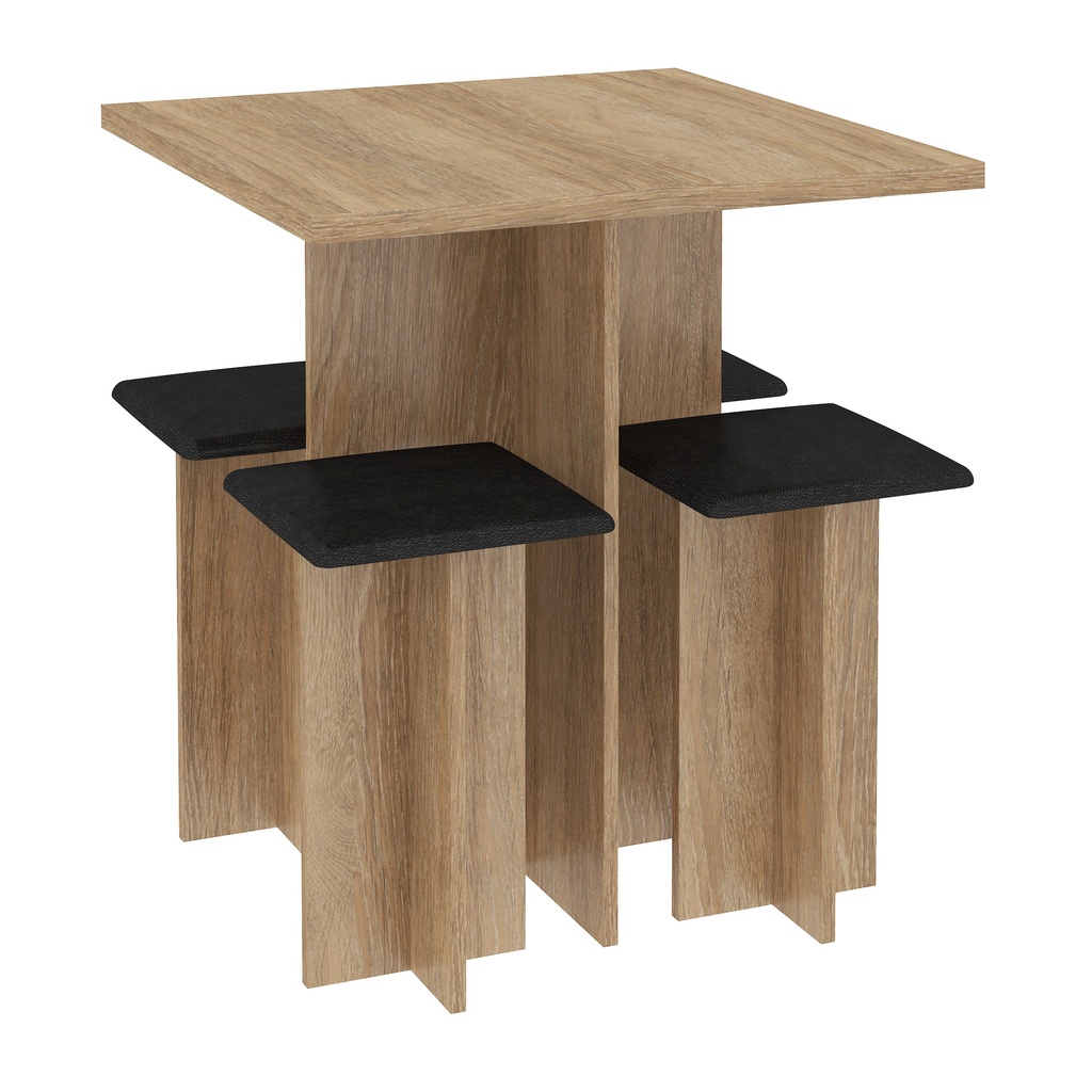 Mesa Comedor con 4 Bancos - Carvalho/Negro