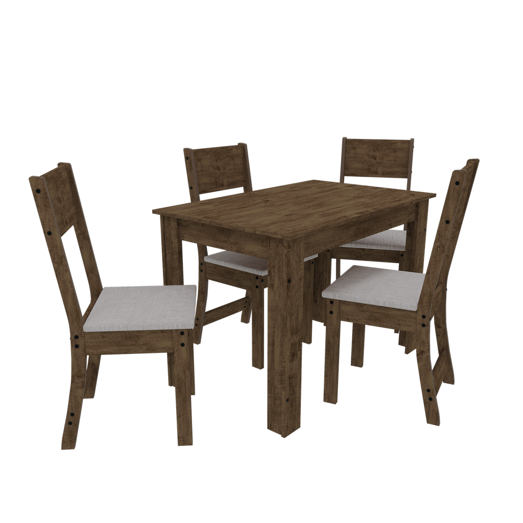 Mesa Comedor con 4 Sillas - Noce/Linho