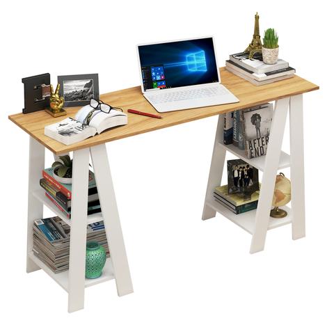 Escritorio con Caballetes - Nogal/Blanco